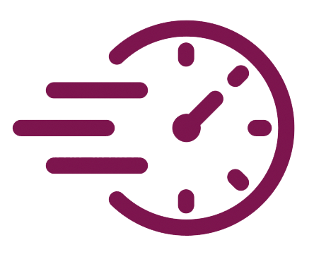 Icono de línea mínima de un reloj con líneas de movimiento