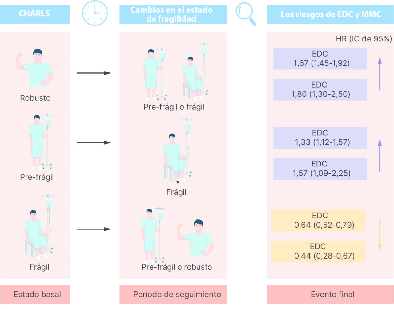 Cambios de fragilidad y riesgos de MMC y EDC3