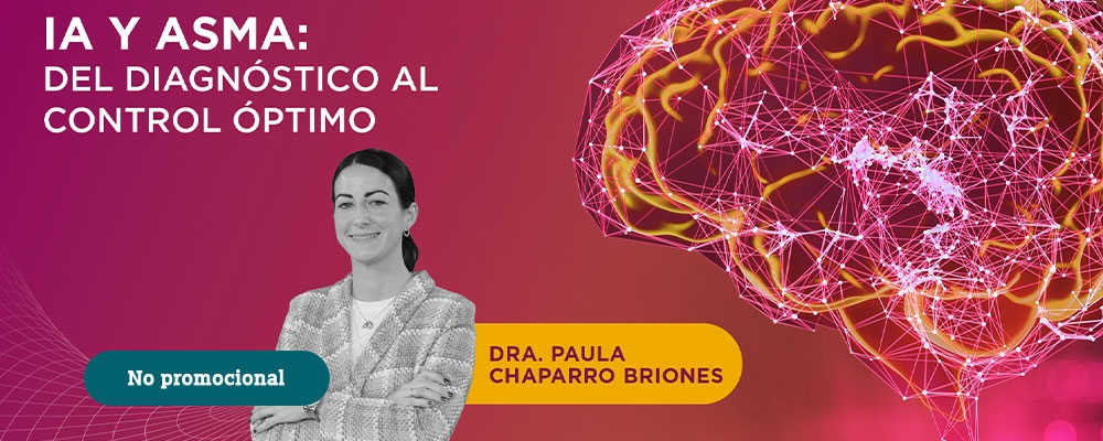 Banner promocional del AI Journal Club sobre IA y asma con la Dra. Paula Chaparro Briones