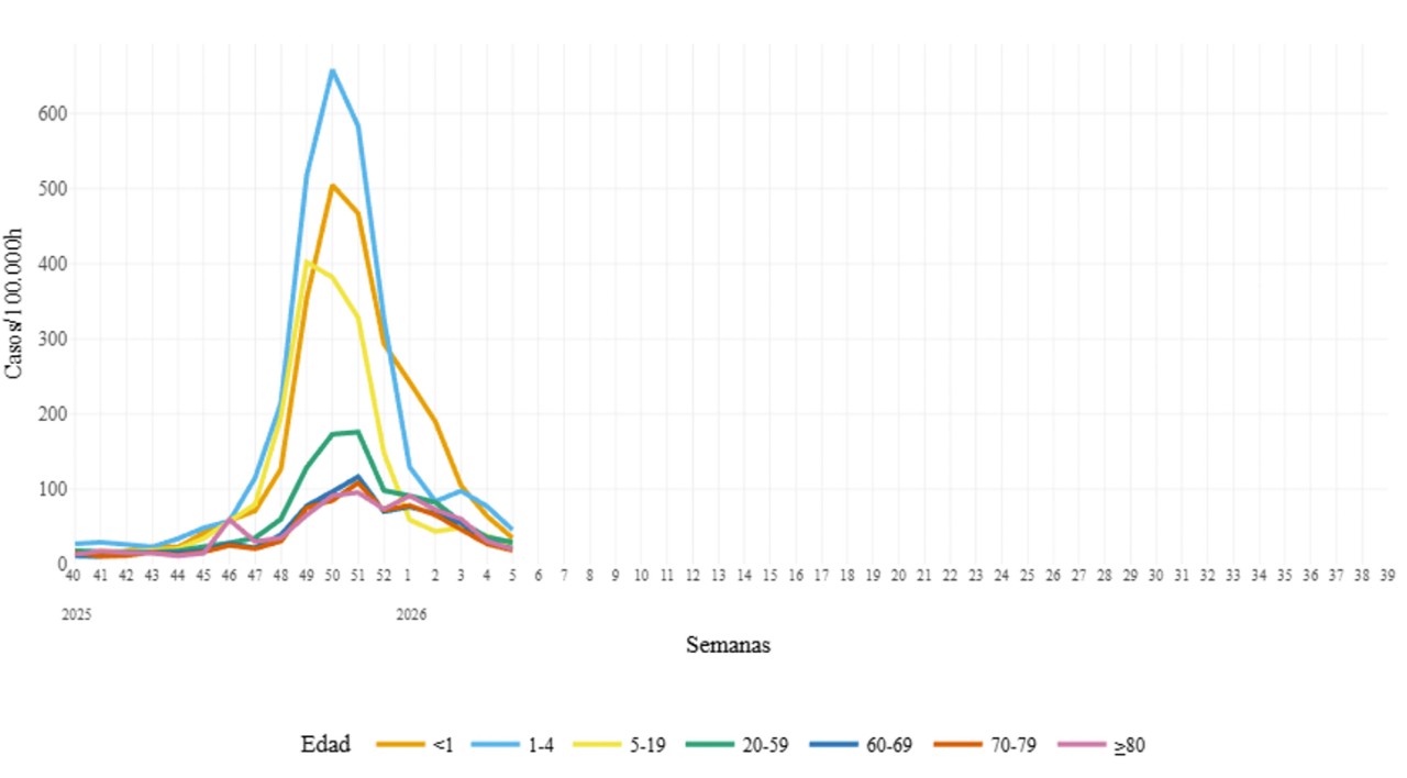 Incidencia del síndrome de influenza por edad, 2025-26 (SiVIRA)